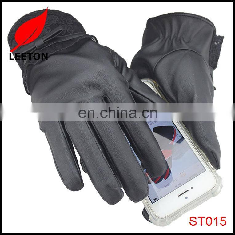 Factory supply fashion lady PU smart touch winter glove