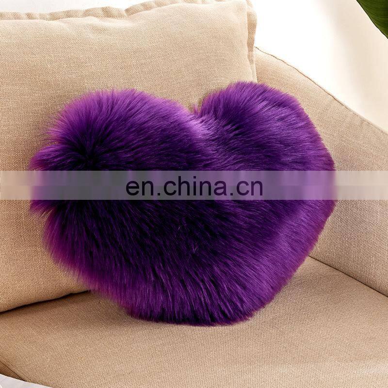 Home decorative heart shape faux fur throw pillow cover