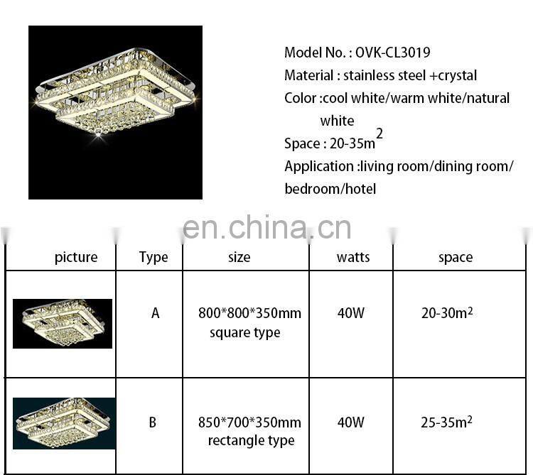 luxury rectangular crystal ceiling lamps living room bedroom restaurant ceiling lamps