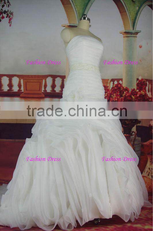 Gorgeous New Trumpet Organza Real Wedding Dress 2013 With Beaded Waistband