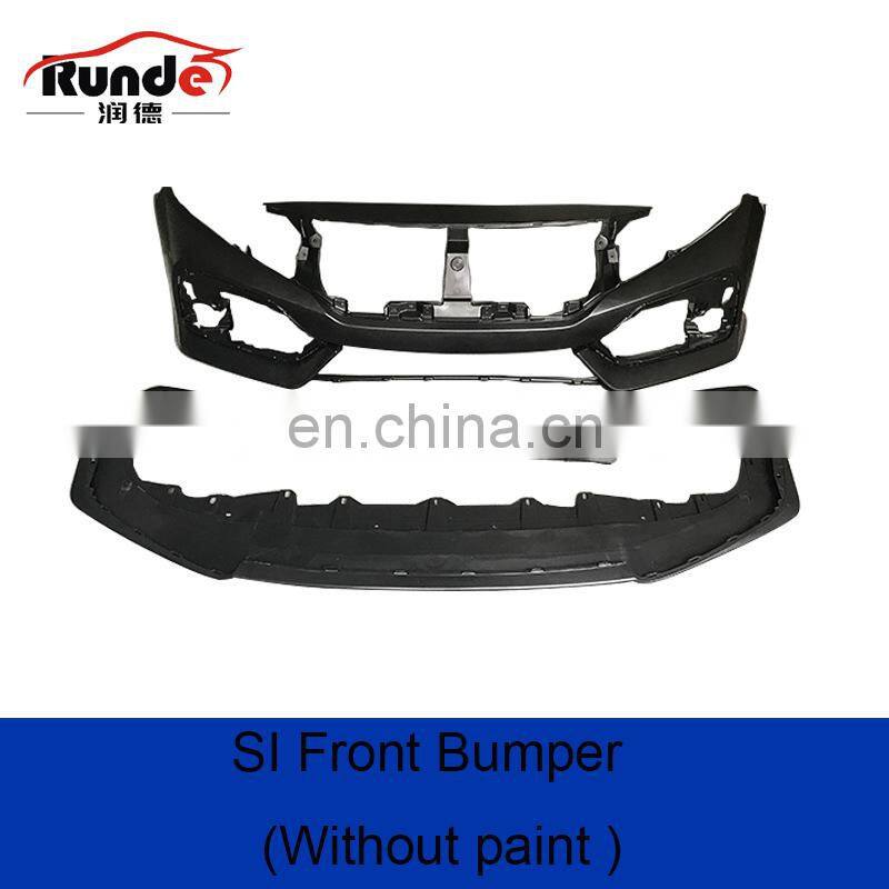 Runde PP Material Body Kit With Front Rear Bumper Grille Side Skirt Spoiler For 2016-2019 Honda Civic 10th Generation Bodykit