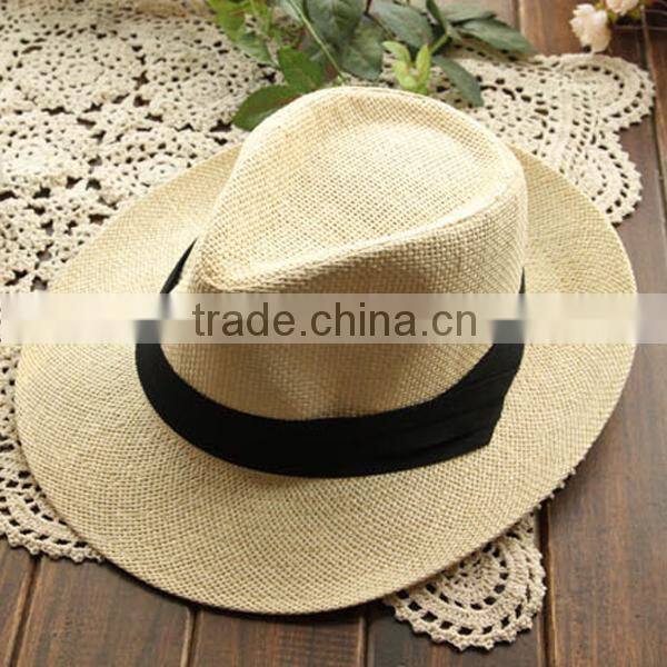 Promotion cheap plain wholesale straw cowboy hats ladies straw hats Beach shading Unisex cowboy straw hat