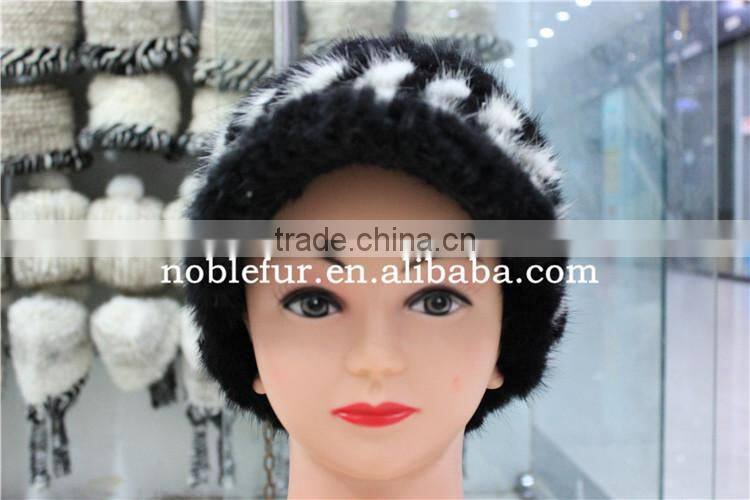latest design sReal mink fur hat knitted winter headwear with lined