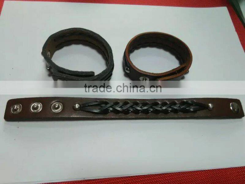 Produce Metal Snap Fastener Genuine Leather Bracelet