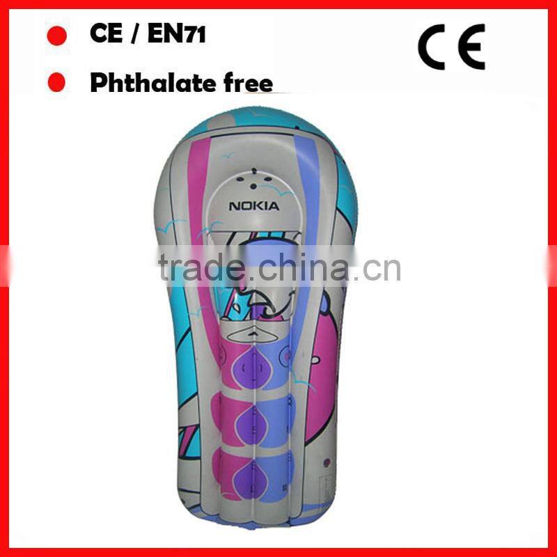 PVC adults pool floats inflatable surfing board with printing mobile phone water mattress