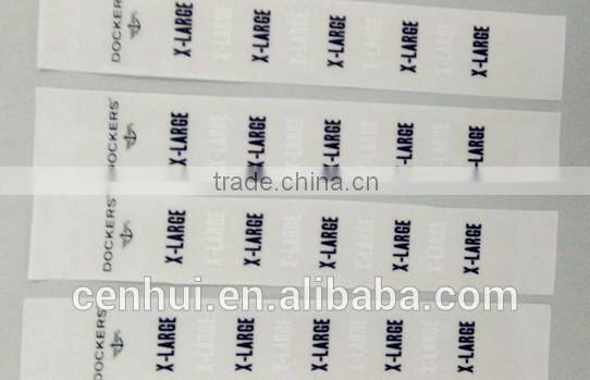 2015 factory customize black adhesive printed size sticker for clothing