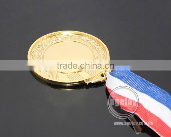 Blue White Red Color Ribbon Belt Custom Wholesale Celebration Souvenir Sports Meeting Blank Alloy Metal Gold School Medal