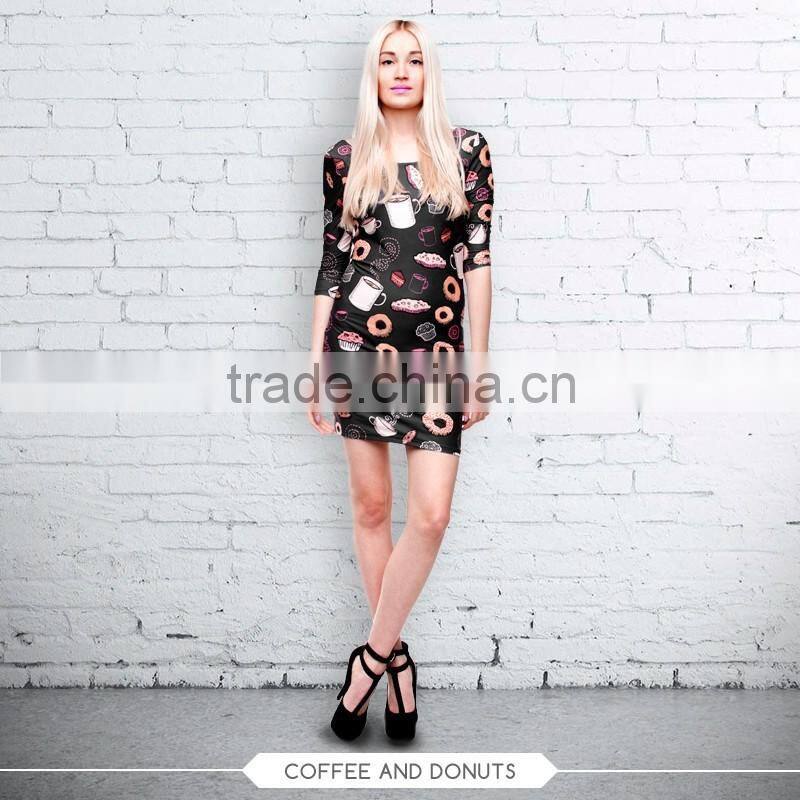 high quality dress fullprint 3D digital ready stock custom sublimation print for Women ladies fashion dress