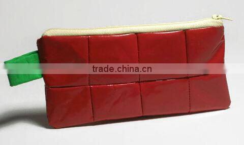 Red recycled pencil case plash proof zipper pouch mini cosmetic pouch