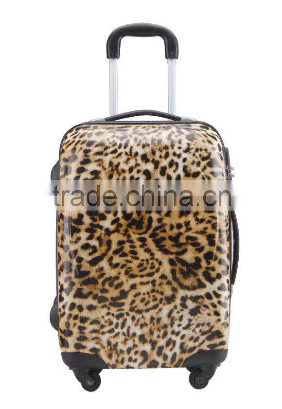 PC luggage/print suitcases/leopard print trolley case/2 or 4 wheels pc luggages/pc travel cases & bags/abs+pc trolley bag