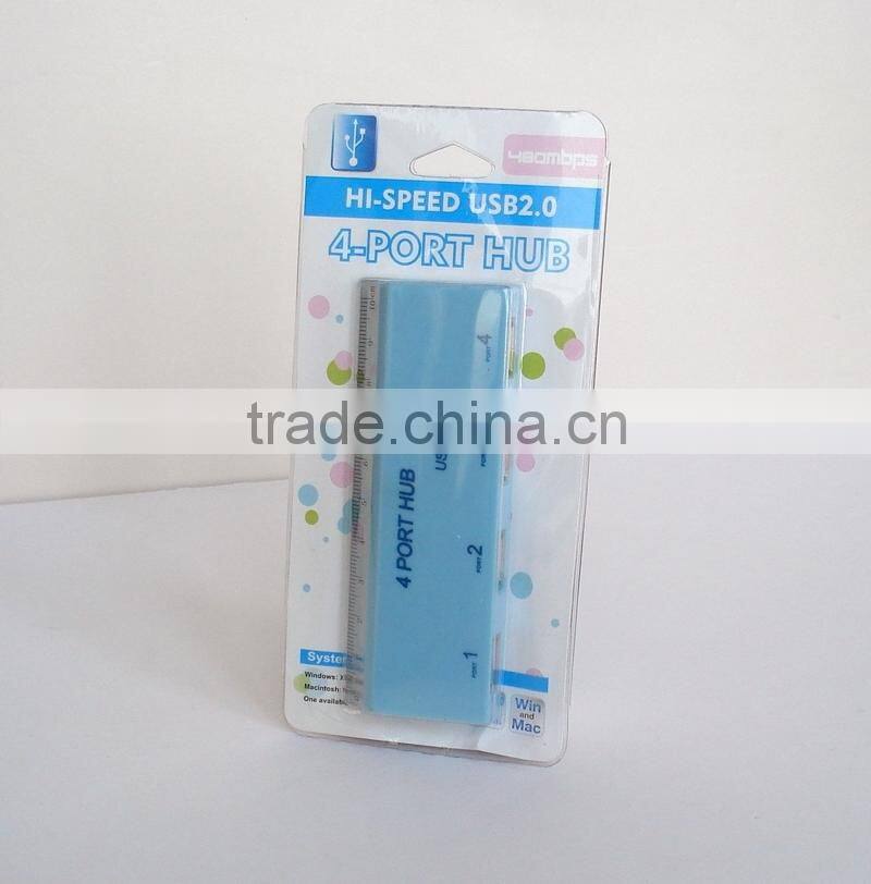 Blue 4-Port USB Hub with Ruler function