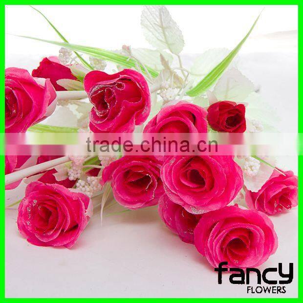 cheap 7 heads artificial fake plastic red rose flower