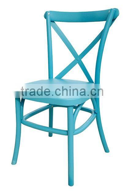 Stackable Factory Direct Resin Cross Back Chair with Metal Core Piping Resin Restaurant Dining Chair