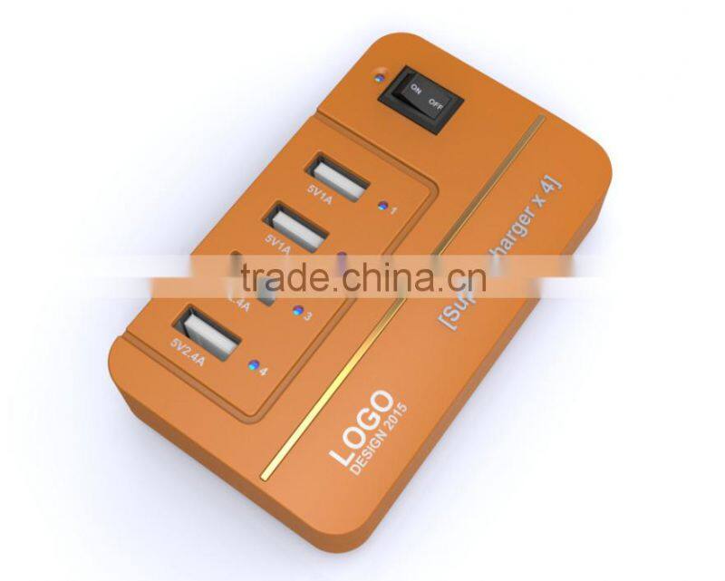 20W 4 Port Multiple USB Family-sized Desktop Rapid Charger Multi Travel Power Adapter for USB-Charged Devices(Black)