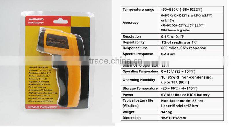 New Laser Infrared Digital Thermometer LCD Digital Infrared Pyrometer Laser Point Temperature