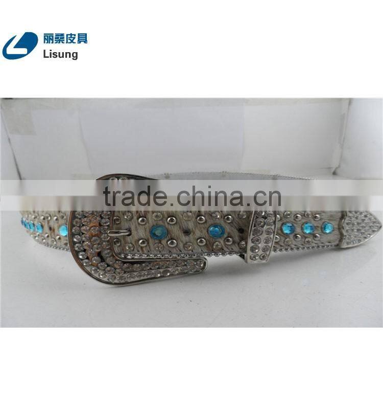 Blue Crystal Bead Crosses Western Cowgirl Rhinestone Leather Belt