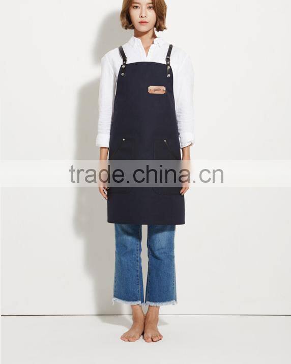 Hign Quality Barista Apron, Work Apron ,Navy Canvas with Black Leather Strap Apron