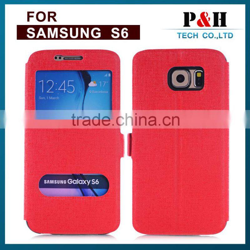 incoming call window leather case for Samsung Galaxy S6