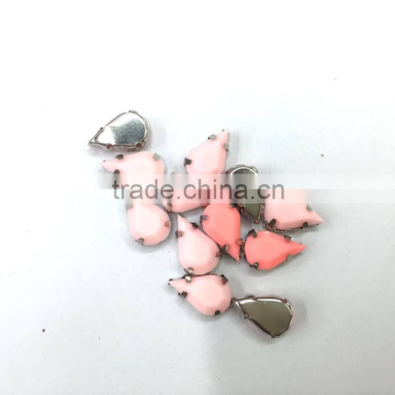 8*13mm teardrop peach pastel candy acrylic rhinestone metal claw garment trim sew on craft diy hobby bags gemstone