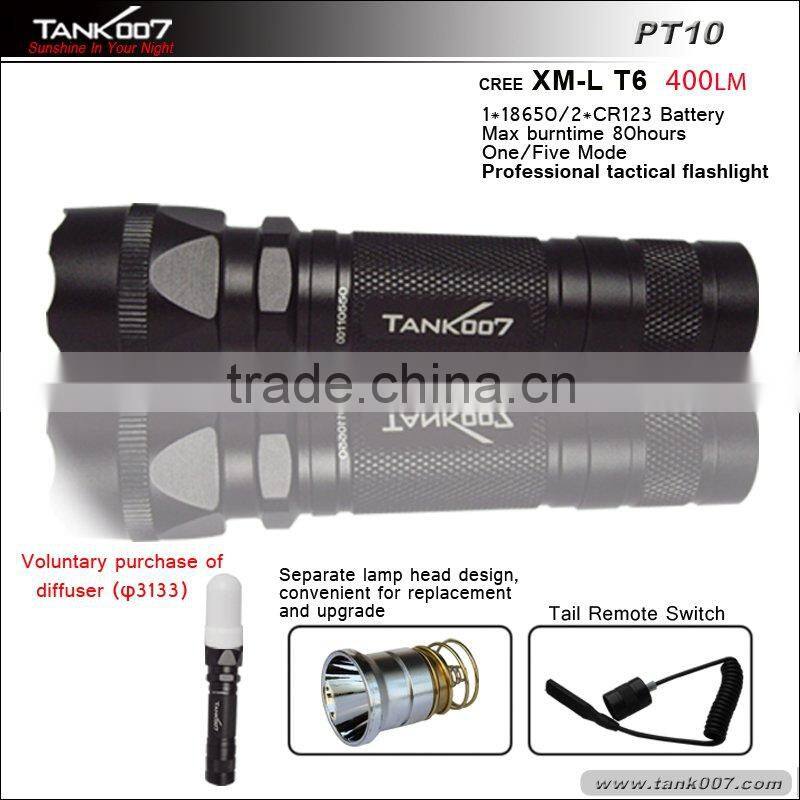 Bright tactical led torch flashlight waterproof and powerful 500 lumen 280m distance and 5 modes torch PT10