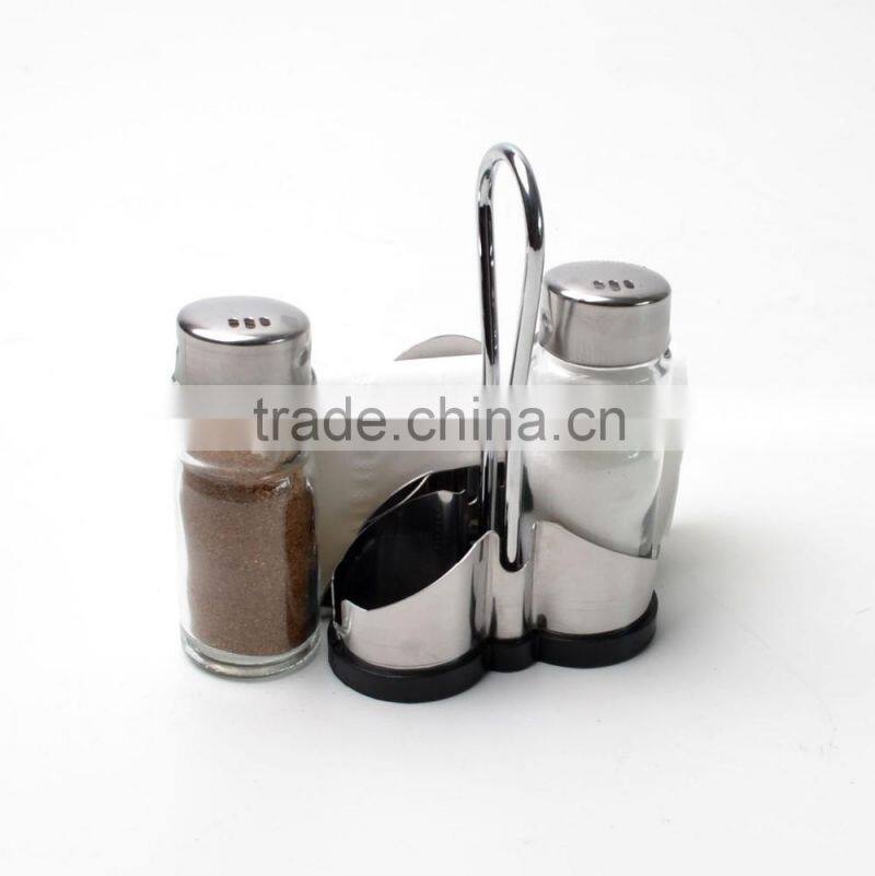 glass condiment set glass spice jar with metal holder