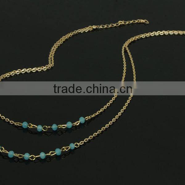 blue crystal beads simple sexy gold plated necklace