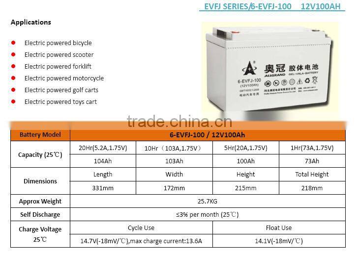 Electric golf carts 12V100Ah / electric car battery/electric vehicle battery