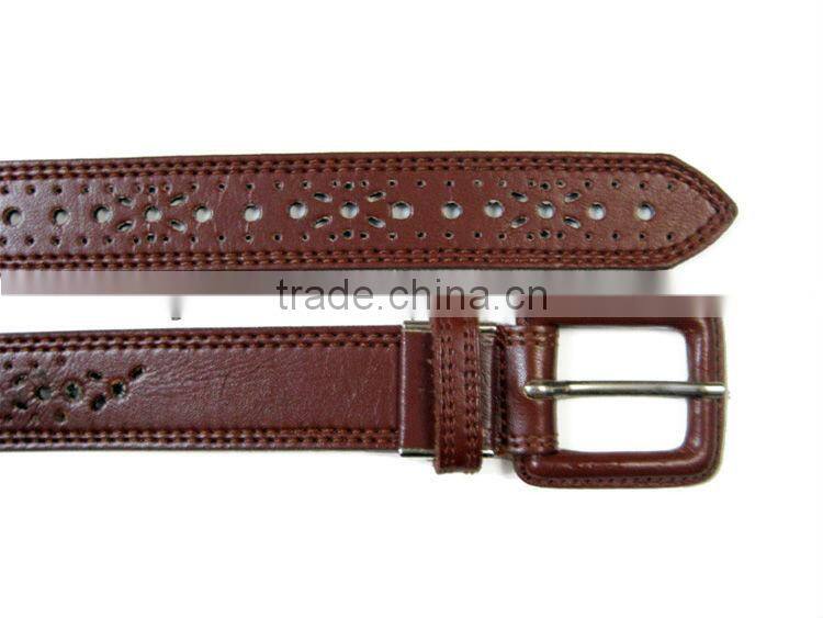 Women's 3cm Wide Casual Coffee Color PU Leather Hole Belt for Jeans