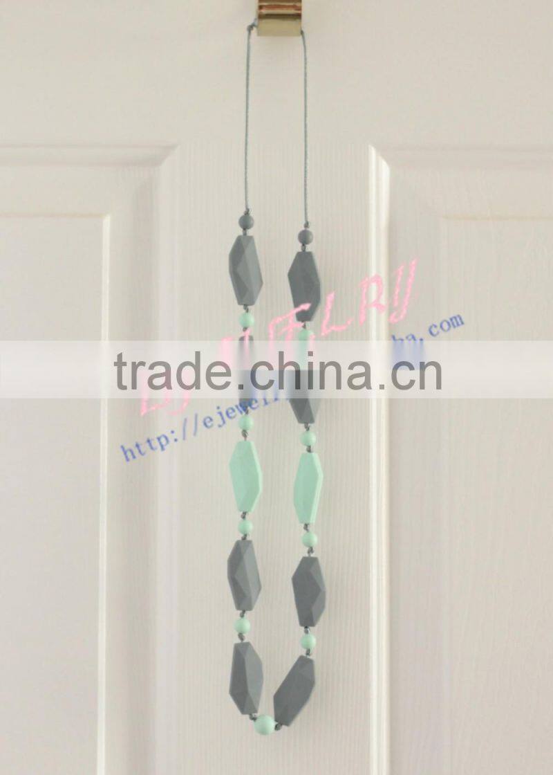 green&gray rectangular silicone teething beads necklace loose silicone beads silicone teething necklace wholesale TN069