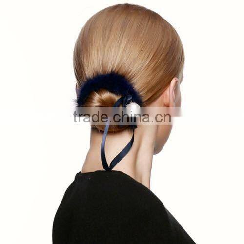 Custom Printed Hot Sale Cute Mink Fur Elastic Hair Tie with Pearl Balls for Fashion Girls