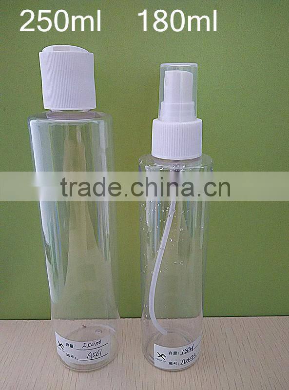 300ml cylinderical flat shoulder clear transparent pet plastic material water bottle with sealing cap