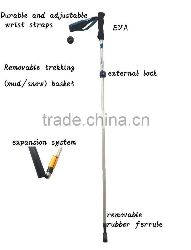 5 sections alumium7075 telescopic adjustable trekking pole nordic folding walking stick hiking pole