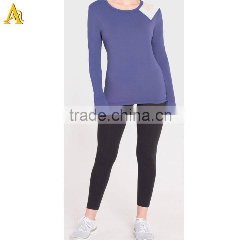 100% Cotton long sleeves t shirt women curved-hem pocket t shirts wholesale