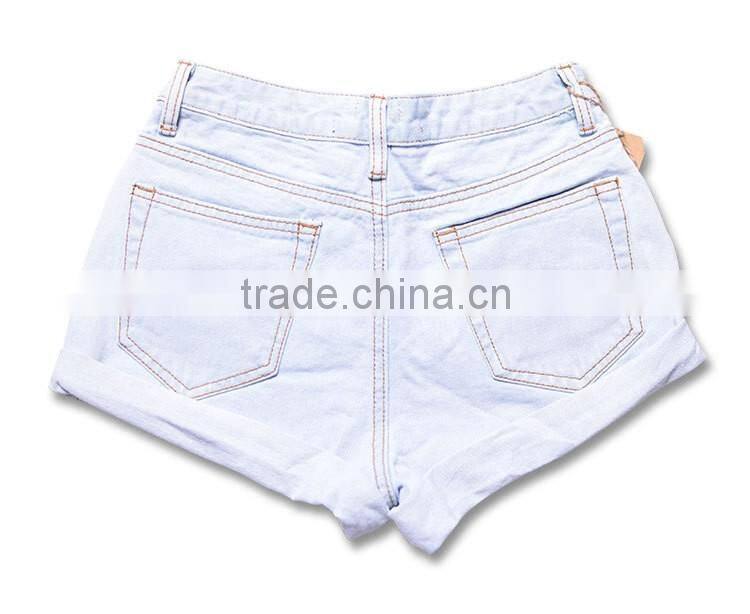 2016 Summer Fashion Women Sexy Mini High Waisted Denim Shorts Ladies Stylish Integral Tight Distressed Jeans Hot Pants