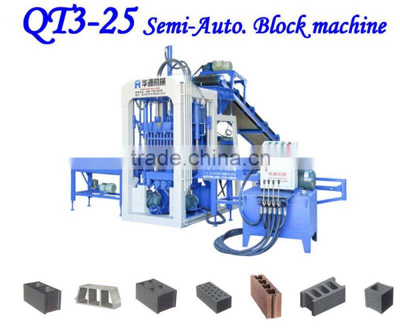 QT3-25 brick making machinery for semi-automatic concrete hollow block machine