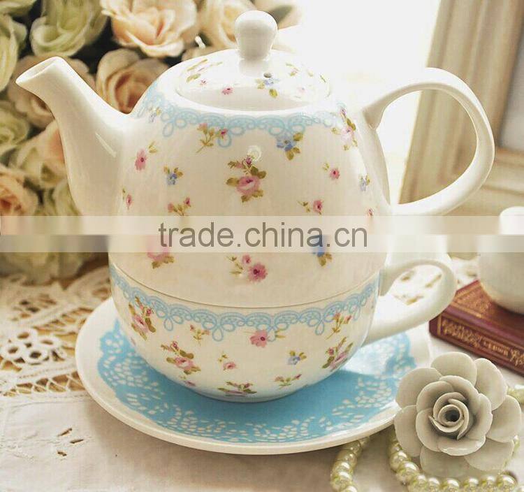 Promotional 3pcs bone china tea set with rose images
