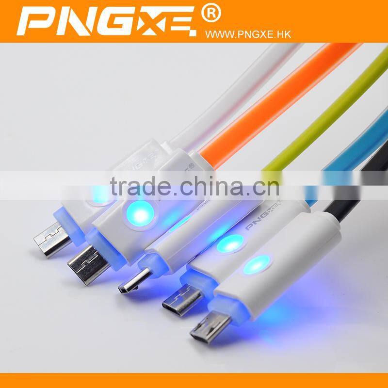 2016 High quality colored led usb cable noodle flat micro usb cable for samsung charger cable