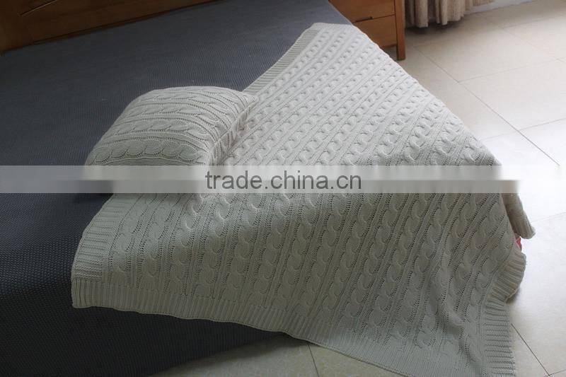 16JW636 home textile cashmere wool blend cable knit blanket