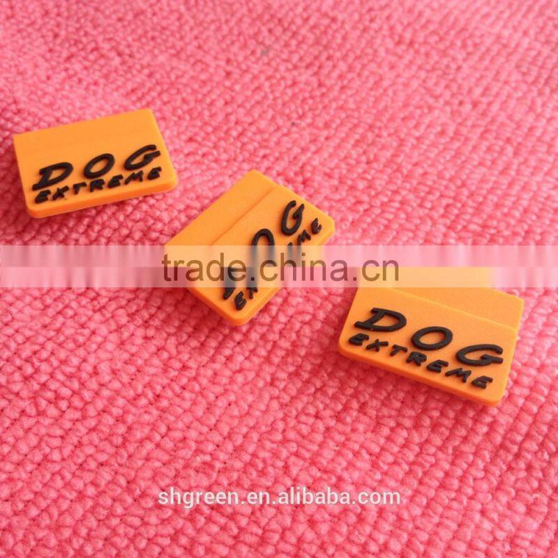 Orange color PVC rubber side label,sewing on rubber flag tag for jacket