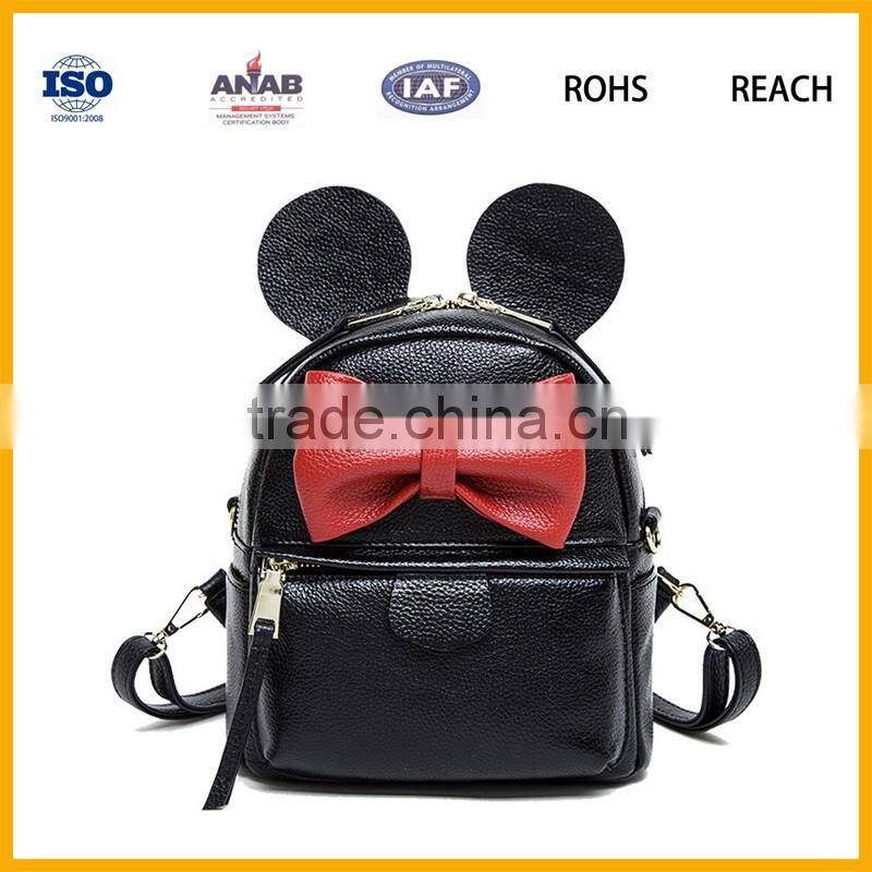 Latest Design Low Price Funny Style Black PU Leather Mini Backpack Leisure Bag for Girls