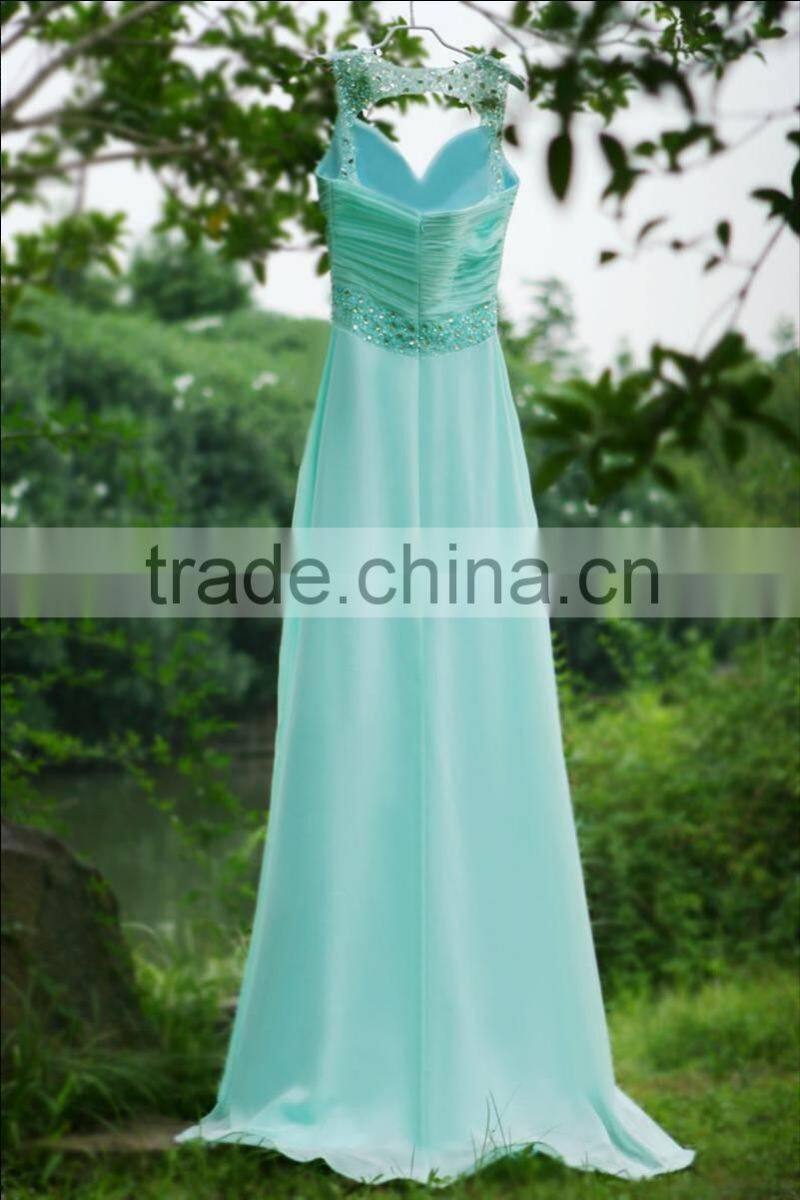 Blue Sweetheart Neckline Floor Length Customized Chiffon Dress for Bridal Maid BM006 made to order bridesmaid dresses china