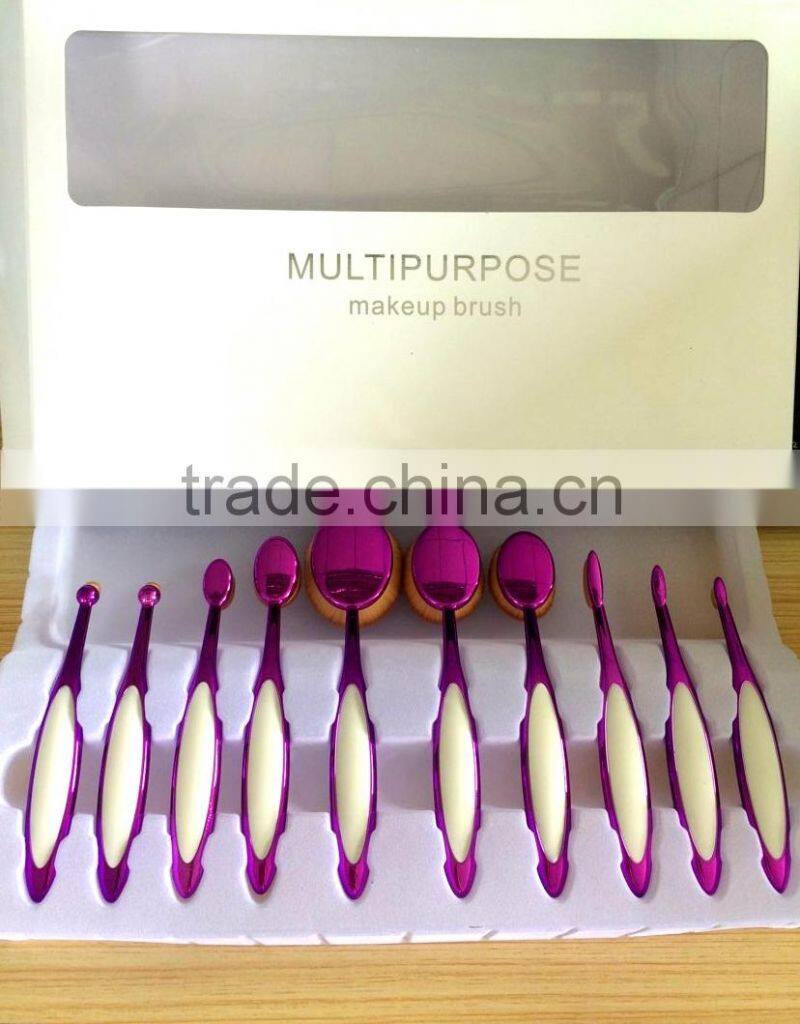 Top Quality Custom Logo cosmetic Makeup brushes Rose gold and white Color 10pcs Oval Makeup Brush Set