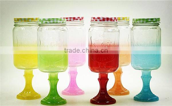 Glass Mason Jar Mugs glass stand with metal Lid and Straws 6colors