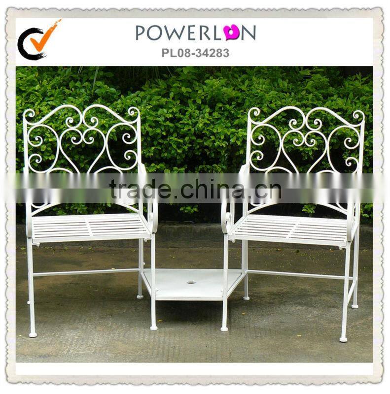 Vintage garden outdoor white metal Siamese chairs