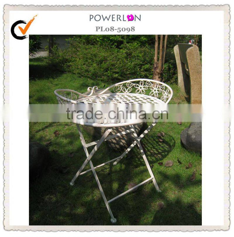 outdoor antique white metal tray table
