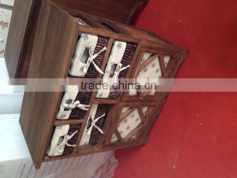 Shabby Chic Vintage Antique Wicker Basket Drawers Wooden Cabinet