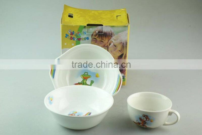 3 pcs white porcelain decal dinner set for kids in stock