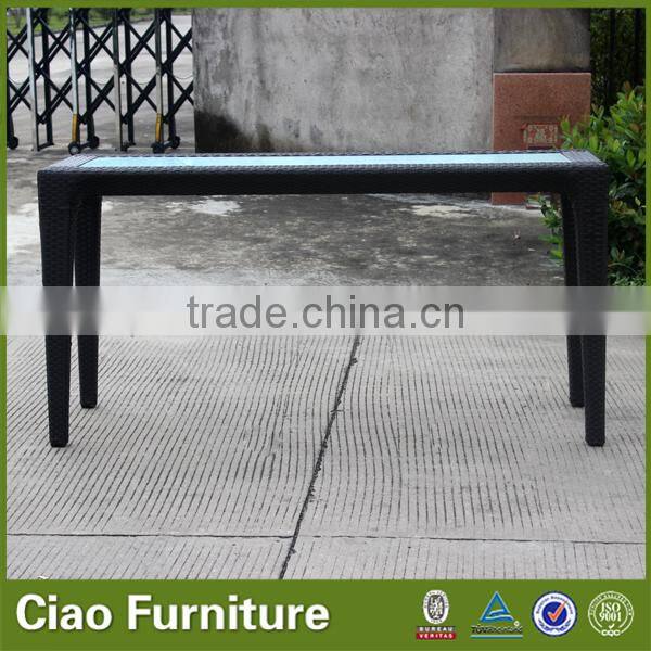 Rattan rectangle restaurant dining table with glass insert