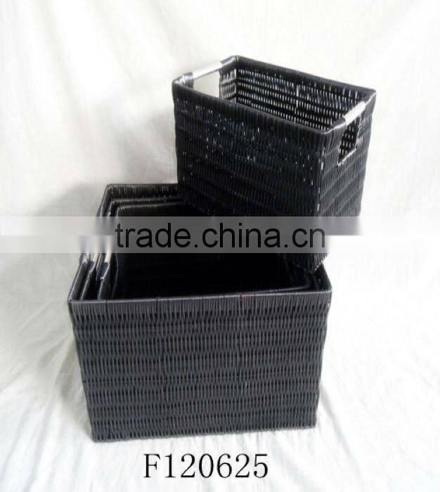 Set of Four Black Rectangle Plastic Storage Basket With Stainless Steel Handle