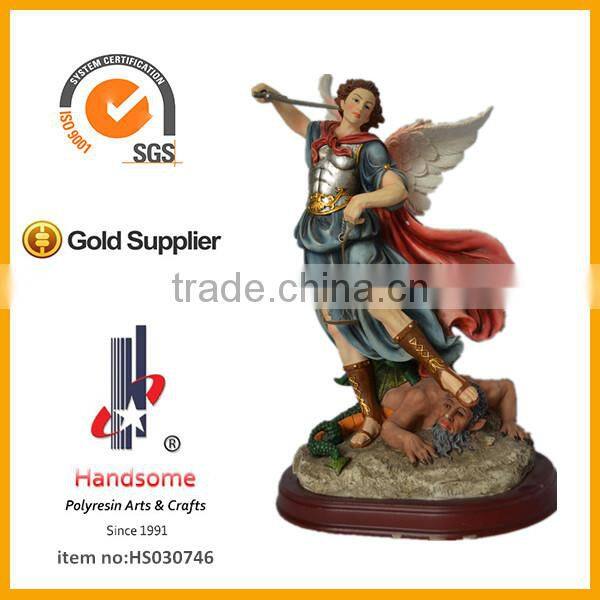 Polyresin Knight Resin Statue Kill Demon With Wooden Base